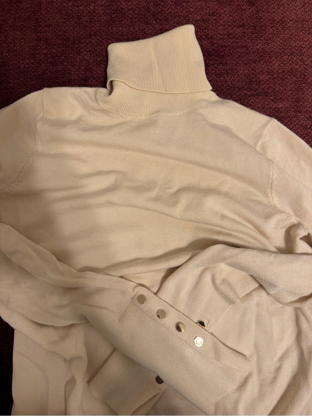 Zara women Cream Turtleneck Sweater with Button Cuffs